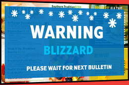 A blizzard alert on a digital signage screen that's CAP compliant Warning blizzard MVIX